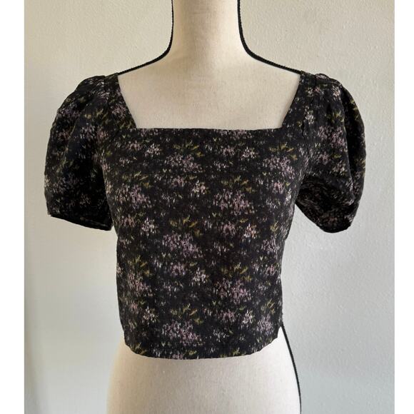 Madewell NWOT HopewelL Black Smocked Crop Top in Blurred Ikat Small - Picture 4 of 11